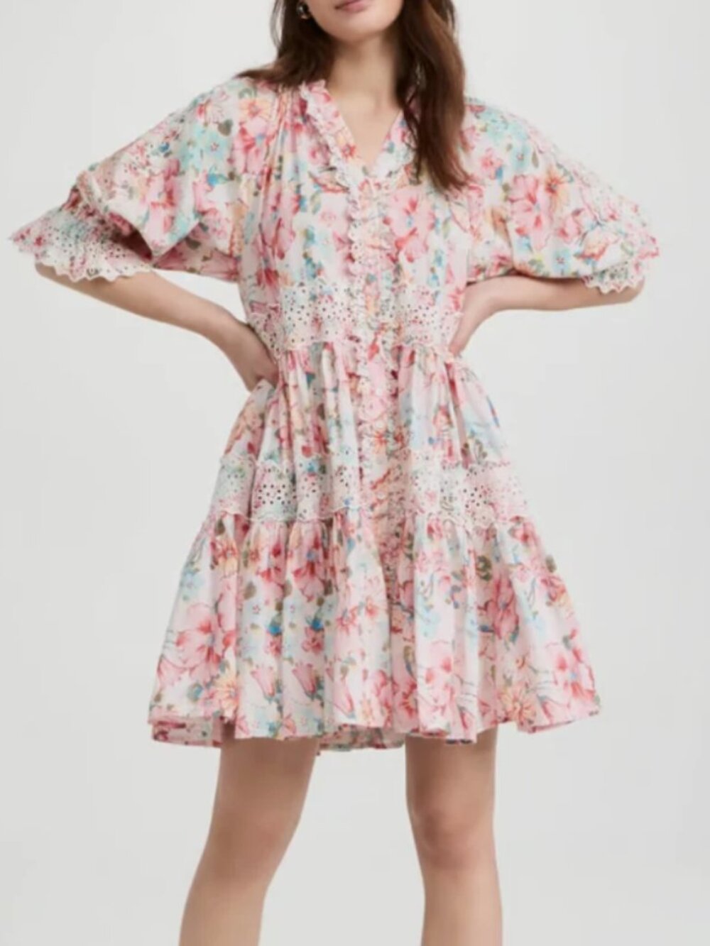 byTiMo Floral Slub Cotton Button Down Mini Dress in Butterfly Field Size Small
